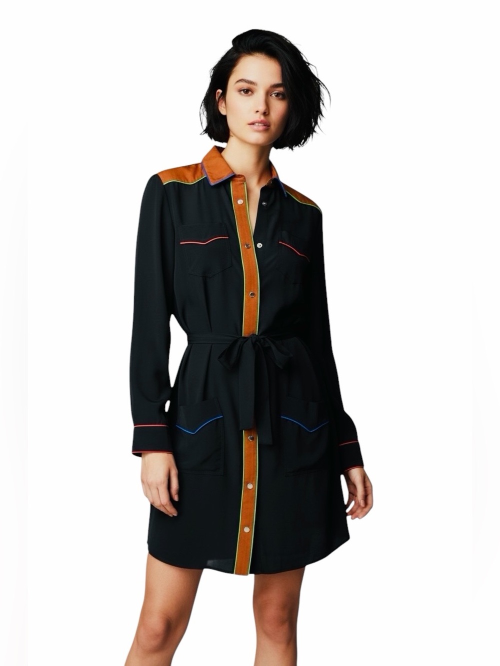 COACH New with Tags SOLID SILK BlACK SHIRT DRESS. Size 2.